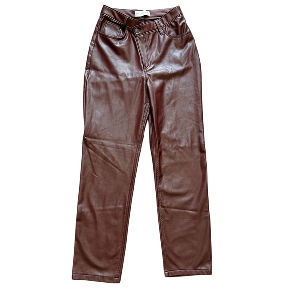 Abercrombie & Fitch Criss-Cross Waistband Vegan Leather 90s Straight Pants 26/2 - Picture 2 of 13